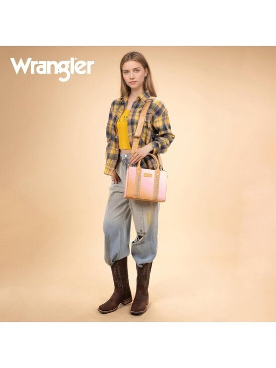 WG389-8119 Wrangler Carry-All Large Tote Work Tote  Women\'s Tan Polyester Zipper Top-handle Strap Quilted Tote Crossbody Bag
